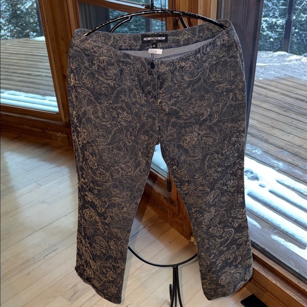 NOWNOWNOW Womens Paisley Floral Straight Leg Pants Size 12 Dark Wash Stretch USA